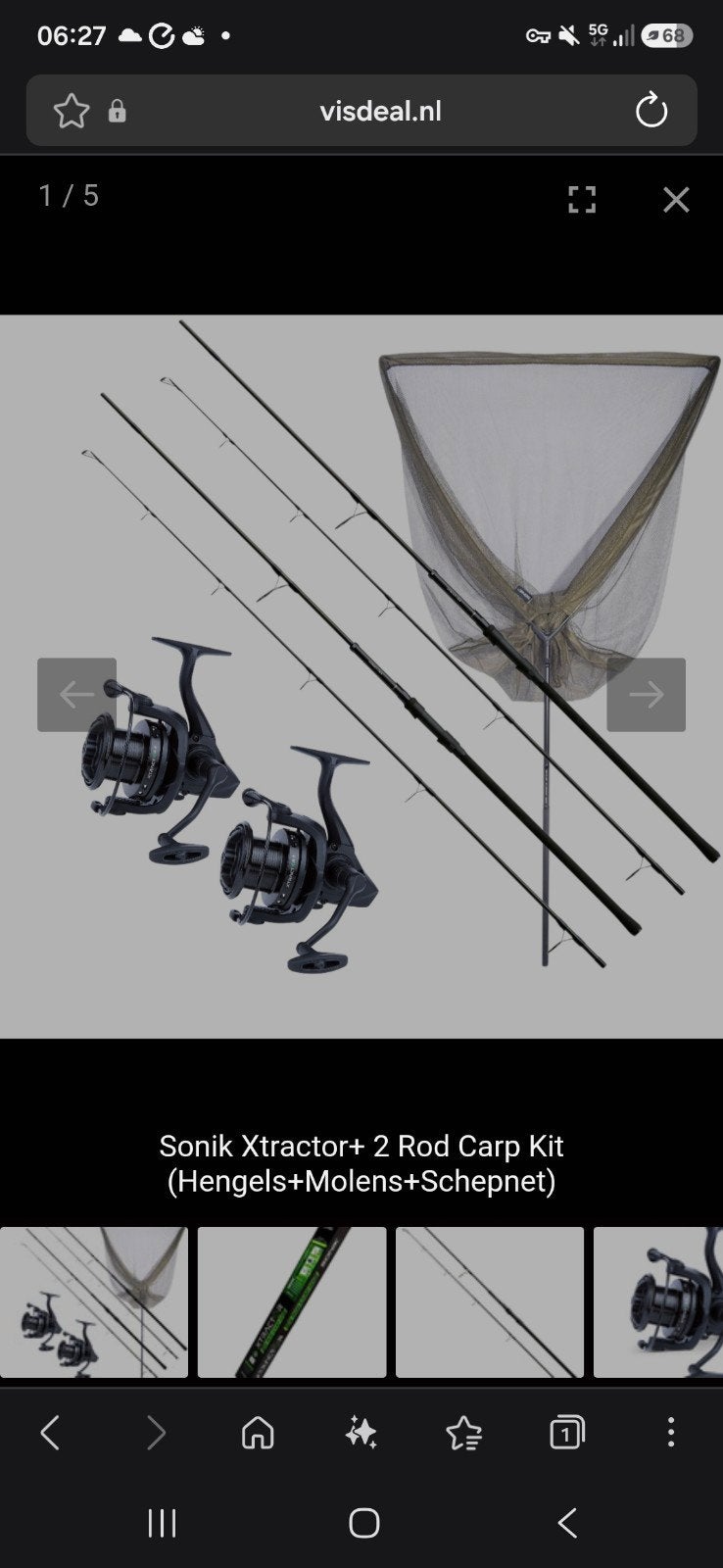 Sonik Xtractor+ 2 Rod Karper Kit (Hengels+Molens+Schepnet), Ophalen, Zo goed als nieuw, Complete hengel