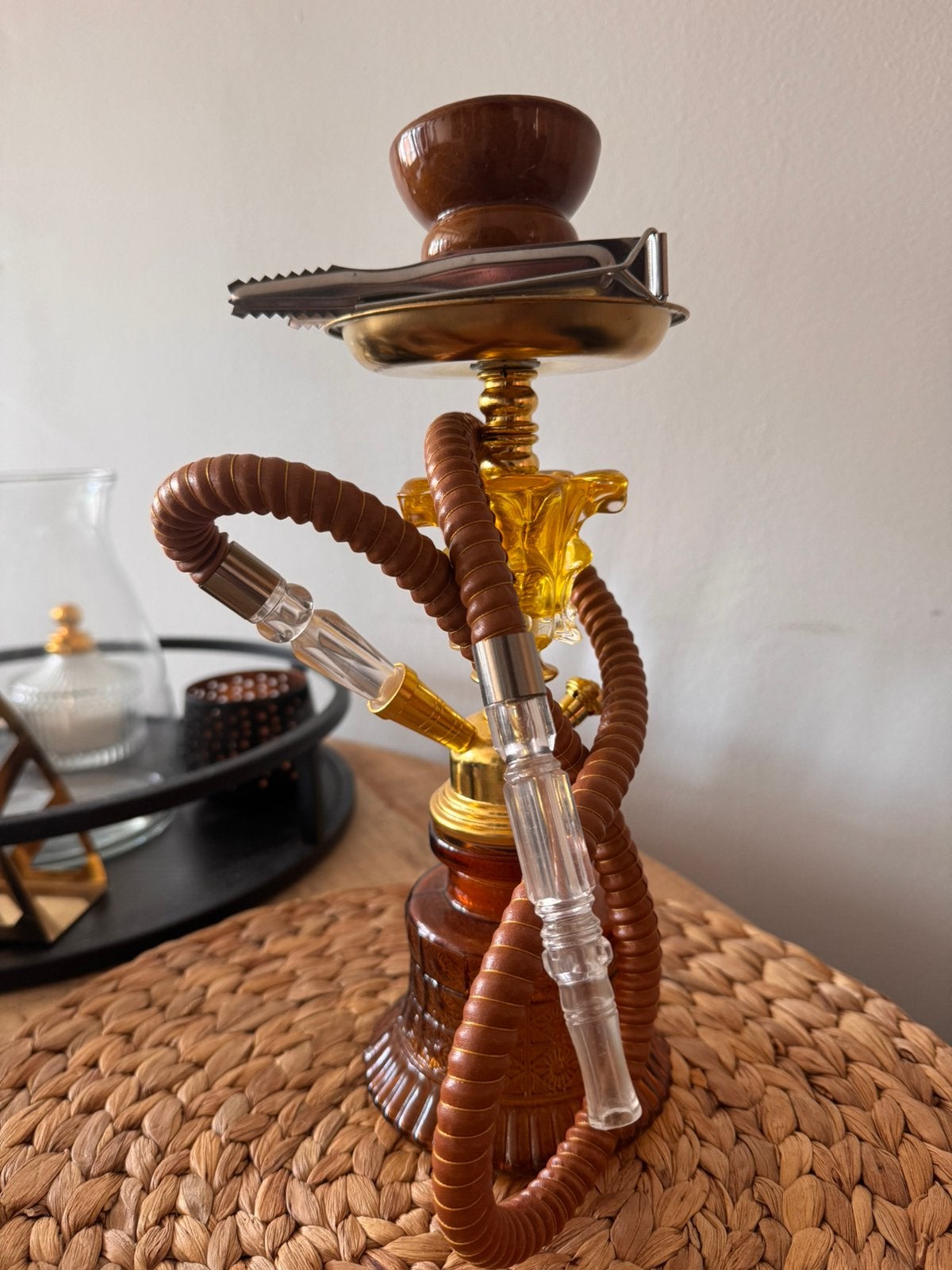 Kleine decoratieve shisha / waterpijp – bruin & goud, Ophalen of Verzenden, Zo goed als nieuw, (Water)pijp