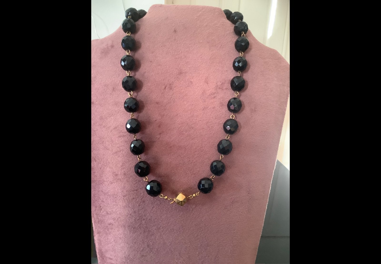 Antieke git glitten ketting collier goudendraad en slot 14 k, Sieraden, Tassen en Uiterlijk, Verzenden, Zo goed als nieuw, Met edelsteen