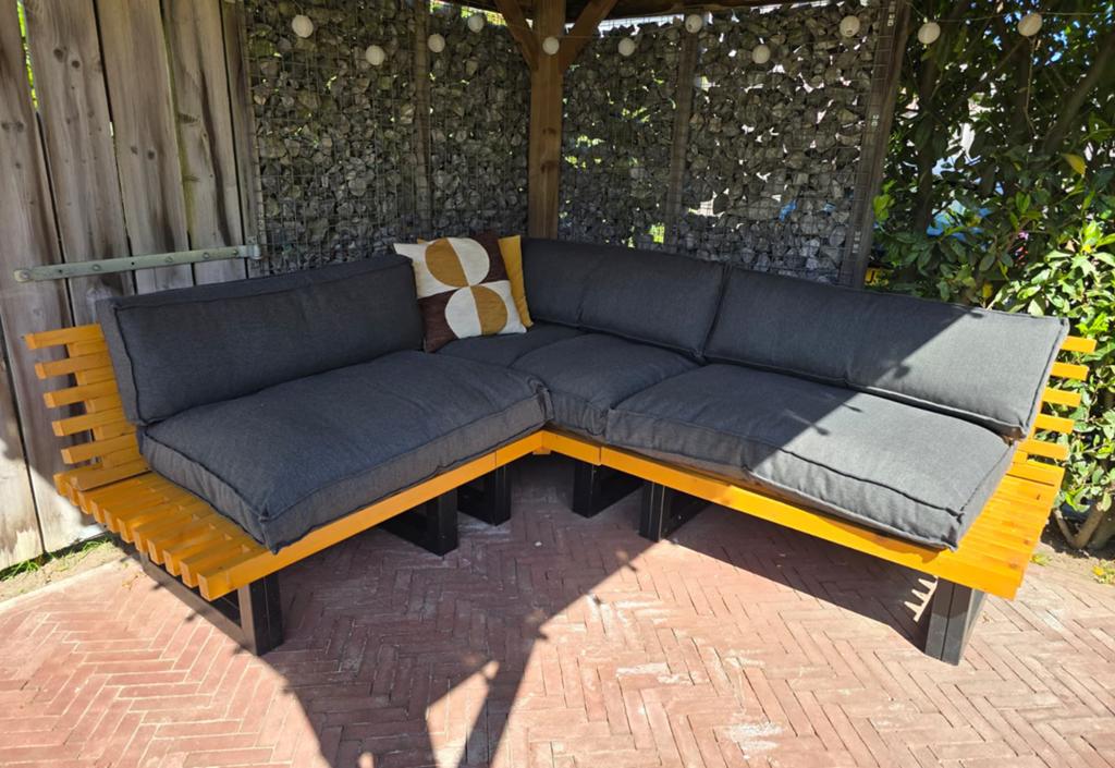 1 set grijze palletkussens (1x rug- en zitkussen), Tuin en Terras, Ophalen, Zo goed als nieuw