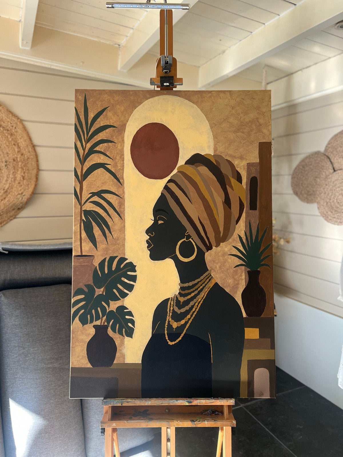 Uniek handgeschilderd portret van een vrouw, Ophalen, Acrylverf, Handgeschilderd, Overige materialen