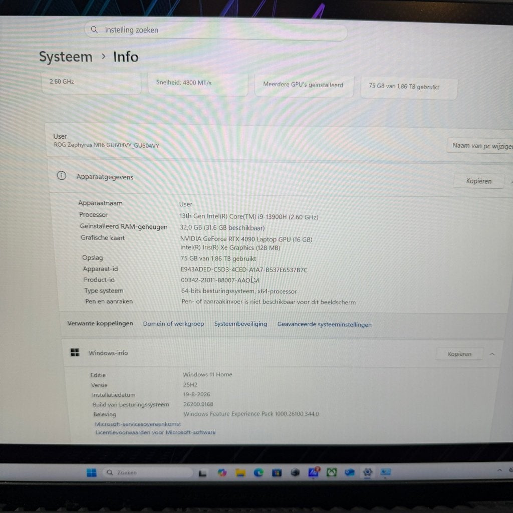 Rog Zephyrus M16 | GU604VY | Geforce RTX 4090 |doos | 410377, Computers en Software, Windows Laptops, Met videokaart, Asus ROG Zephyrus