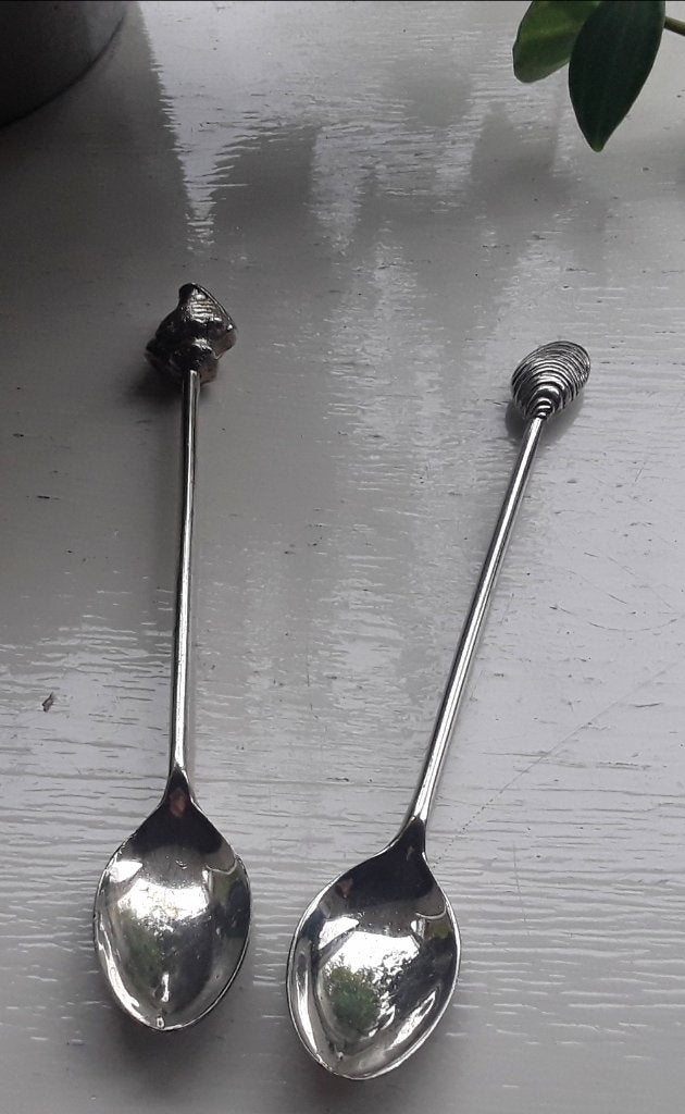Vintage theelepels - koffielepels - schelp - shell - VERZILV, Theelepel, Gebruikt, Los bestek, Ophalen of Verzenden