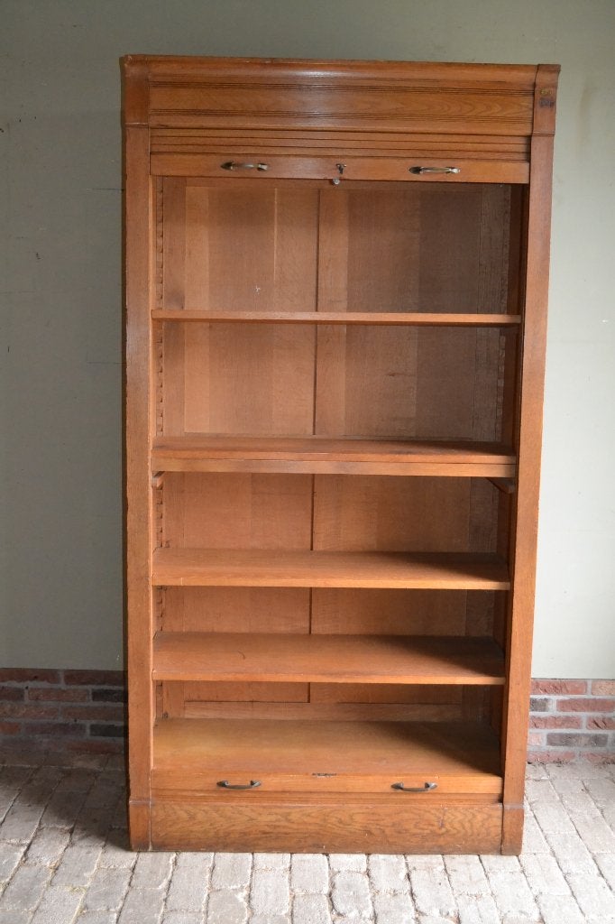 Prachtige antieke eiken houten archiefkast, rolluikkast., Verzenden