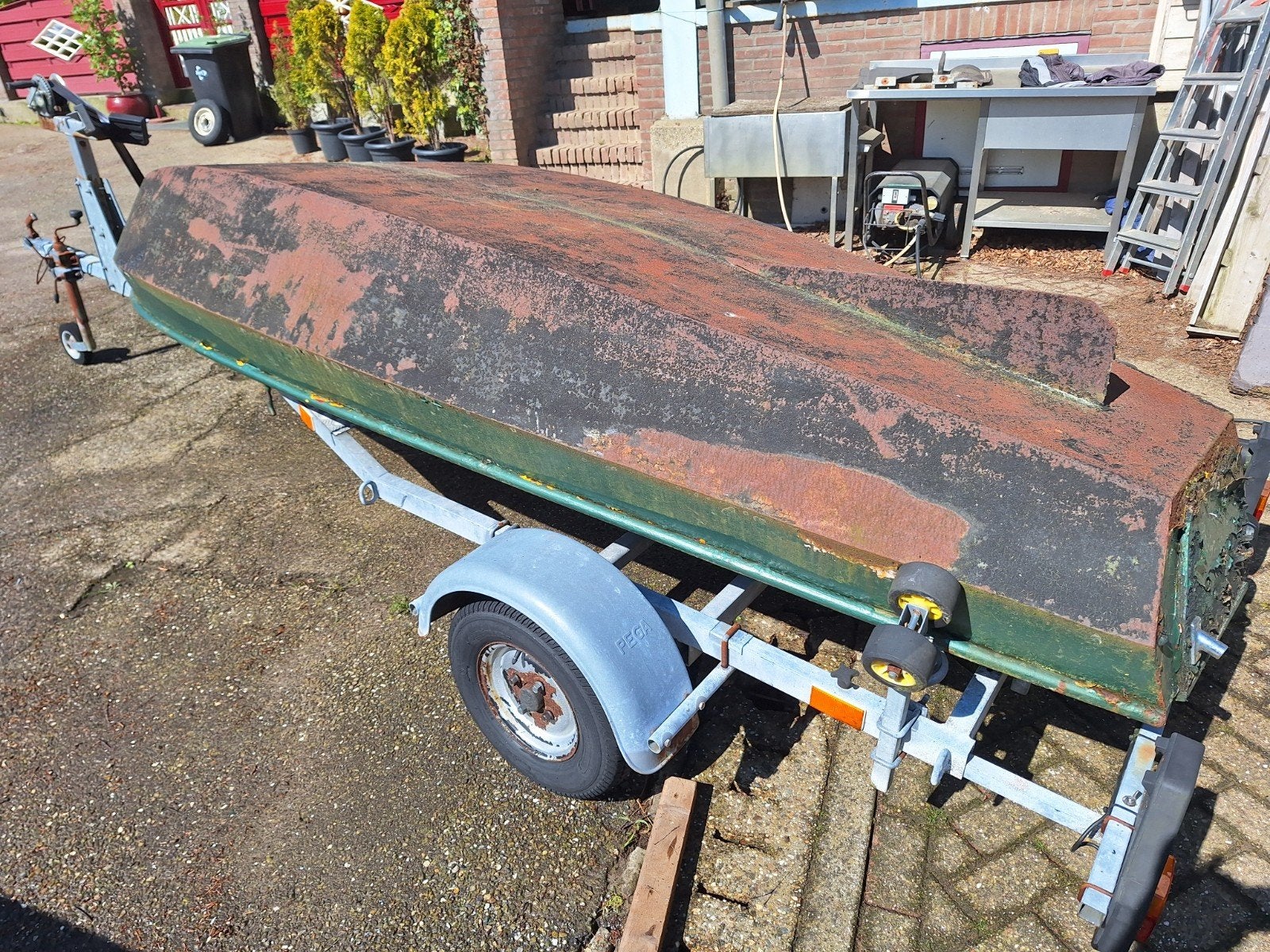 Stalen visboat roeiboat 400x150 cm, Watersport en Boten, Ophalen, Gebruikt