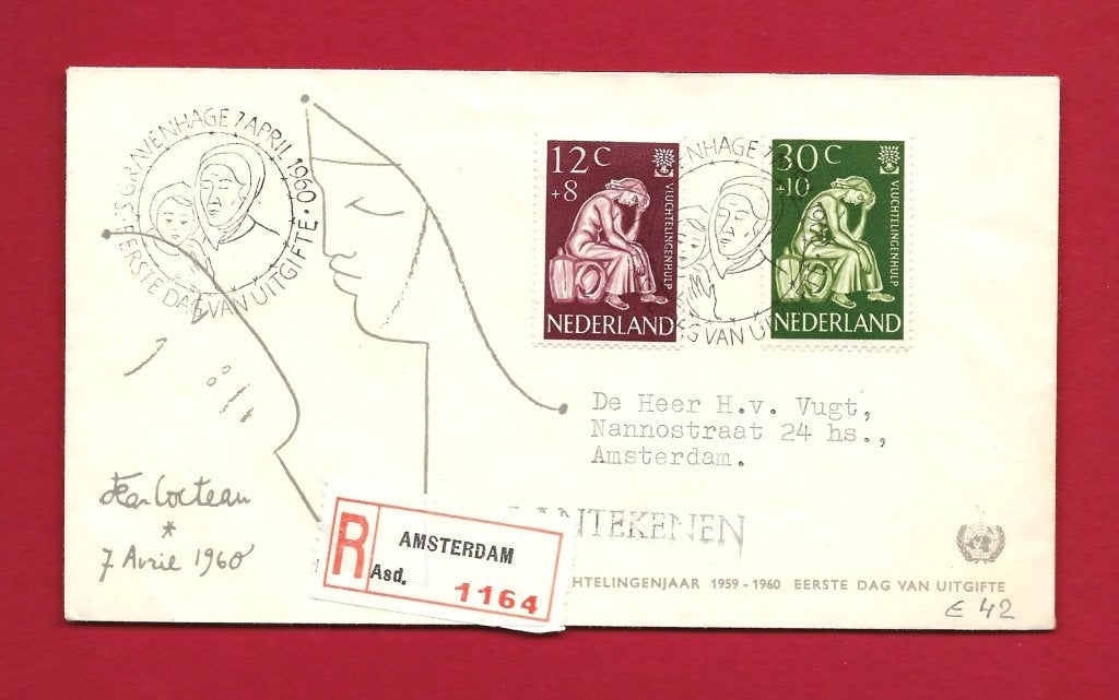 1960 Vluchtelingenzegels FDC E42 met open klep e2, Verzenden, Beschreven, Nederland