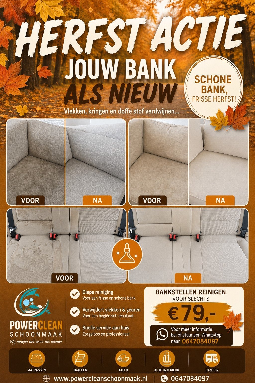 Najaars Actie bankstellen reinigen voor slechts 79 euro, Ophalen, 75 tot 100 cm