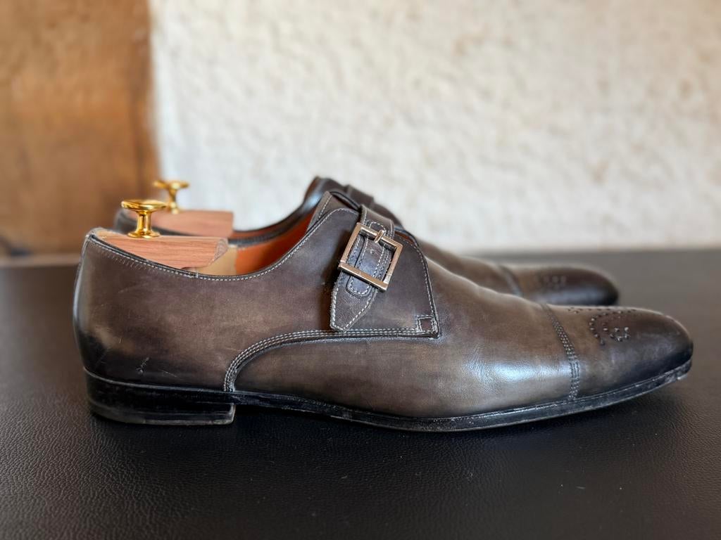 Santoni Single Monk 8,5 (42 / 43) grijs zwart leer chique, Kleding | Heren, Schoenen, Ophalen of Verzenden, Zo goed als nieuw