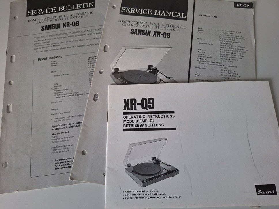 Sansui XR-Q9 platenspeler manual en service manual, Ophalen of Verzenden, Overige merken