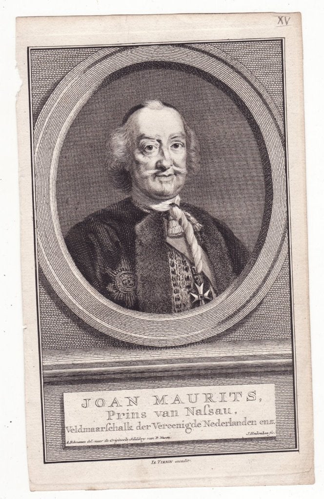 Joan Maurits Prins van Oranje antieke gravure J. Houbraken, Verzenden, Portret, Gravure, Blanco verso