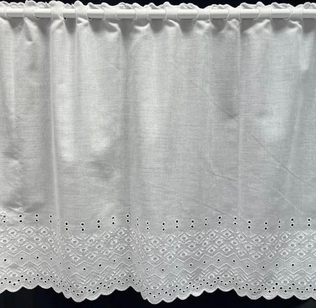 Wit valletje / kort gordijntje 49cm hoog, Wit, Nieuw, Ophalen of Verzenden, 200 cm of meer