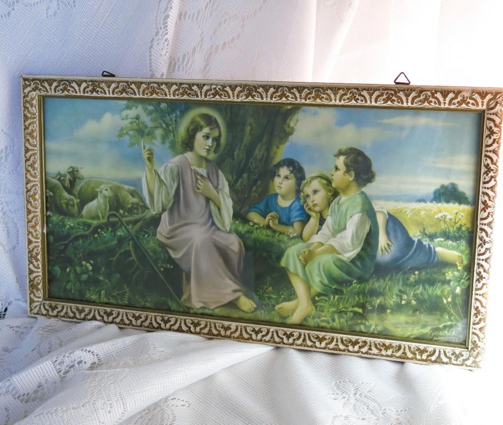 Brocante religieuze voorstelling, Antiek en Kunst, Ophalen of Verzenden