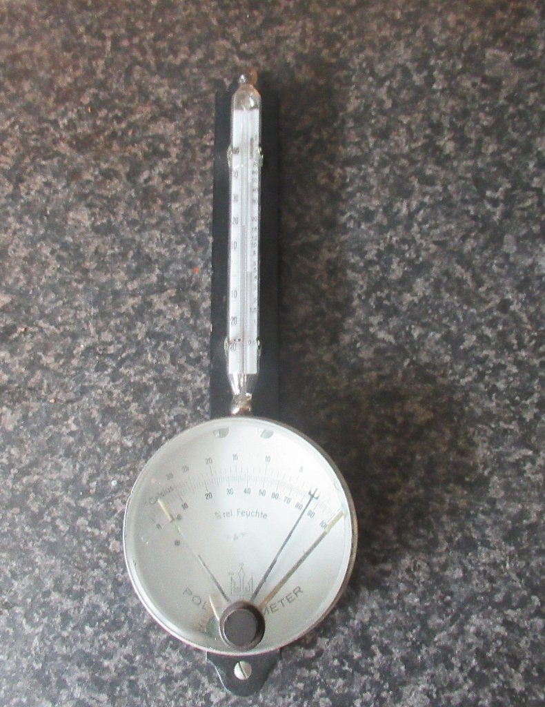 FISCHER POLYMETER -HAARHYGROMETER EN THERMOMETER IN 1-CA1950, Audio, Tv en Foto, Ophalen of Verzenden, Zo goed als nieuw, Barometer