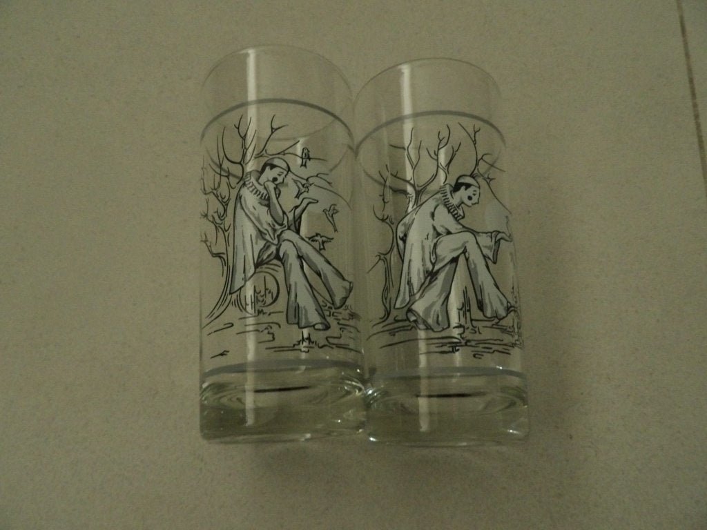 NIEUW 2 mooie drinkglazen van clown pierrot, Ophalen of Verzenden, Nieuw, Frisdrankglas