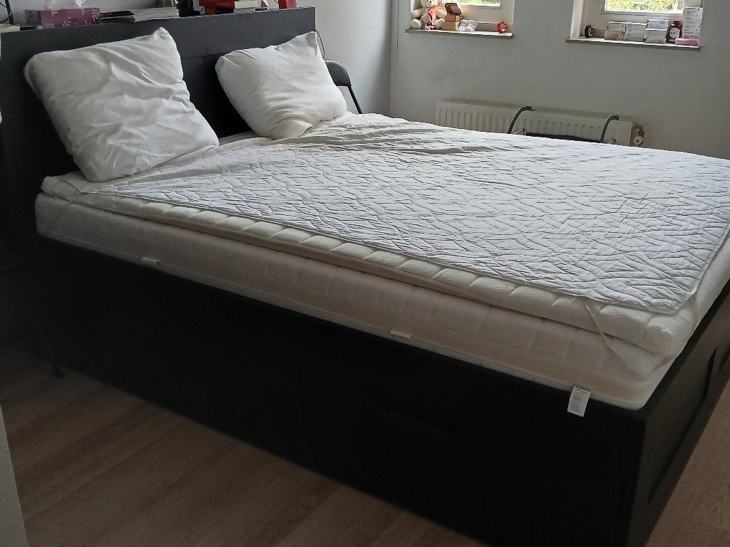 2 Persoons ledikant Brimnes, Ikea, Ophalen, Gebruikt, Zwart, Tweepersoons