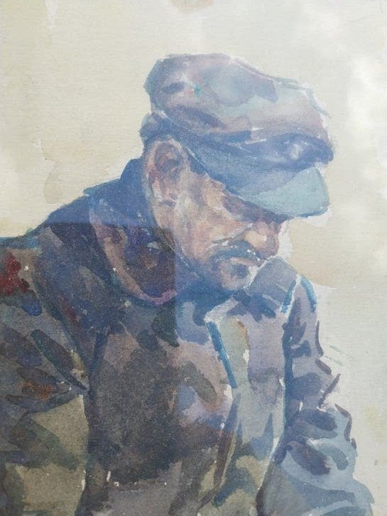 Zeer fraaie Aquarel van Th.F. Funke Küpper - Zittende Man, Ophalen of Verzenden