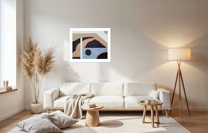 Nieuw handgeschilderd schilderij zwart/beige/wit & grijs, Ophalen of Verzenden