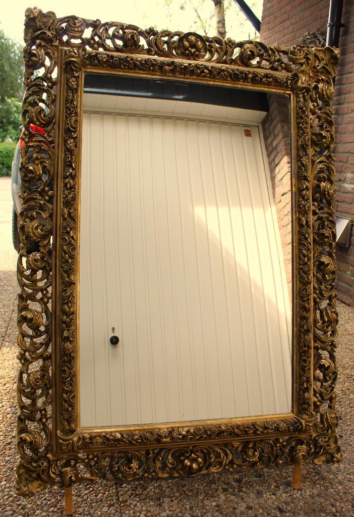 Antiek vergulde spiegel, 19e eeuw., Ophalen, Rechthoekig, 50 tot 100 cm, 100 tot 150 cm