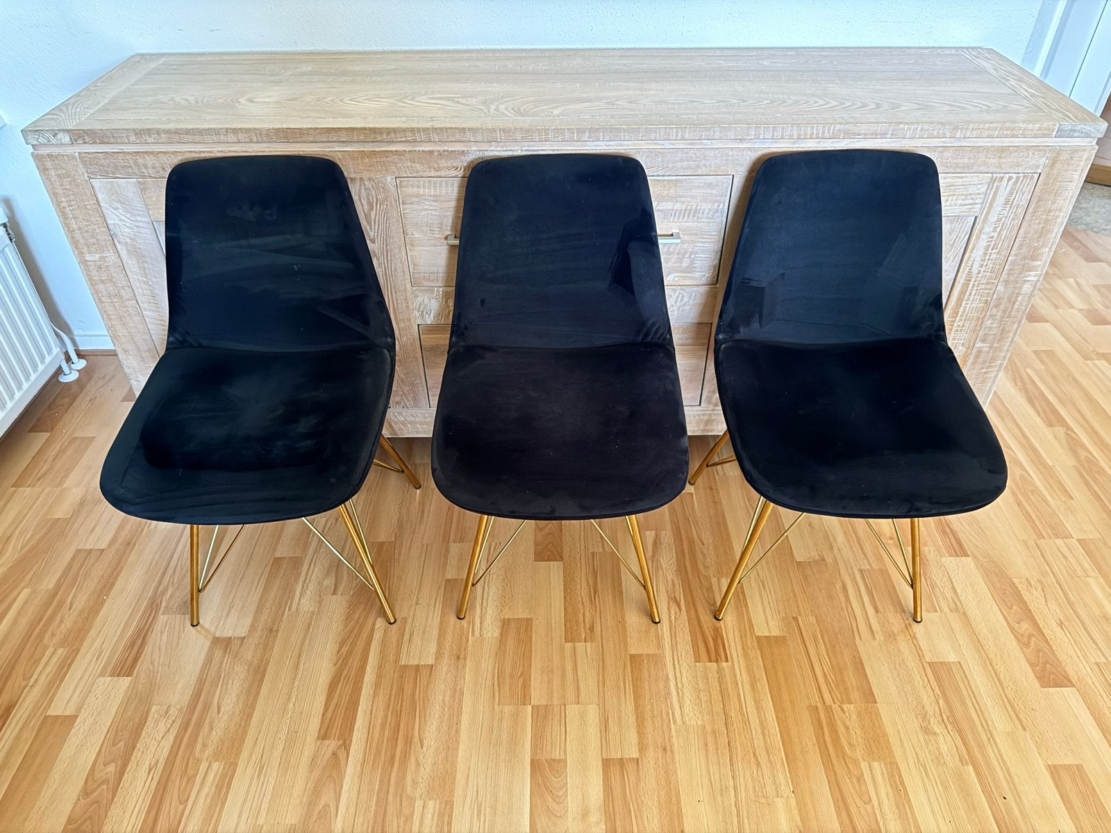 Eettafelstoelen met gouden poten - Gebruikt, klaar voor rond, Ophalen, Gebruikt, Drie, Zwart