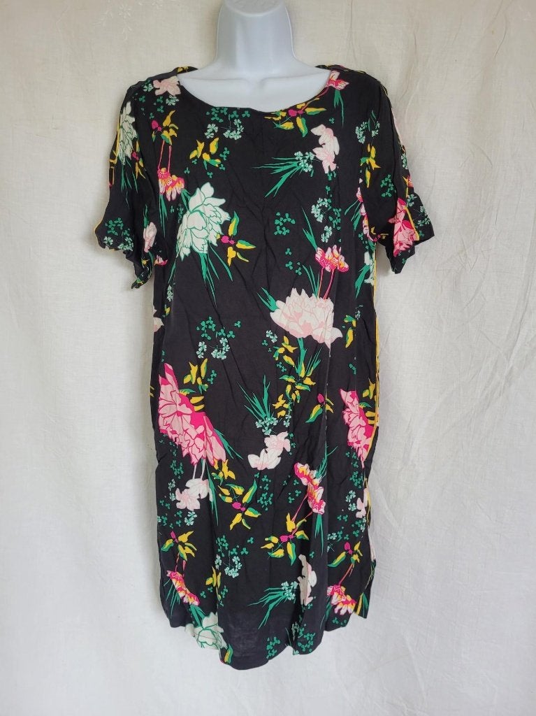 Leuke zwarte jurk met bloemetjes mt M merk True Spirit, Maat 38/40 (M), ., Zwart, Ophalen of Verzenden