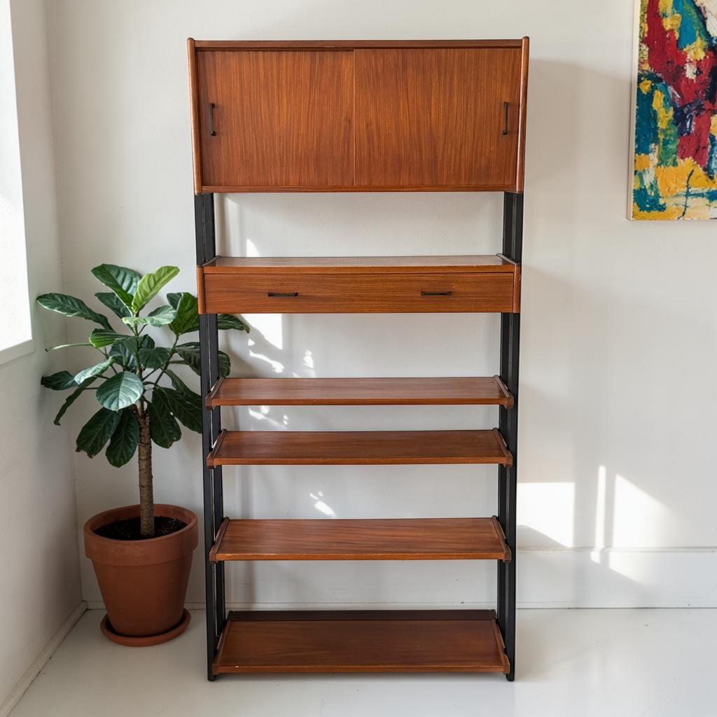 Vintage modulair wandsysteem Simply Lux | wandkast | teak, Ophalen, Gebruikt, Met deur(en), 50 tot 100 cm
