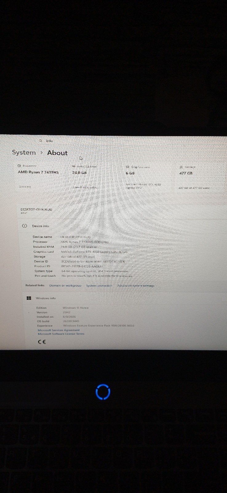 Gaming Laptop AMD Ryzen 7 7435HS, RTX 4050, 24GB RAM, Computers en Software, Ophalen, Met videokaart, Qwerty, 477 GB