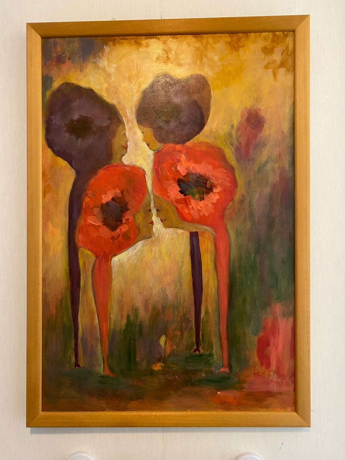 Dieneke Hendriks - Olieverfschilderij "Bloemen-Fluisteringe", Ophalen, Gedateerd, Doek, Expressionistisch