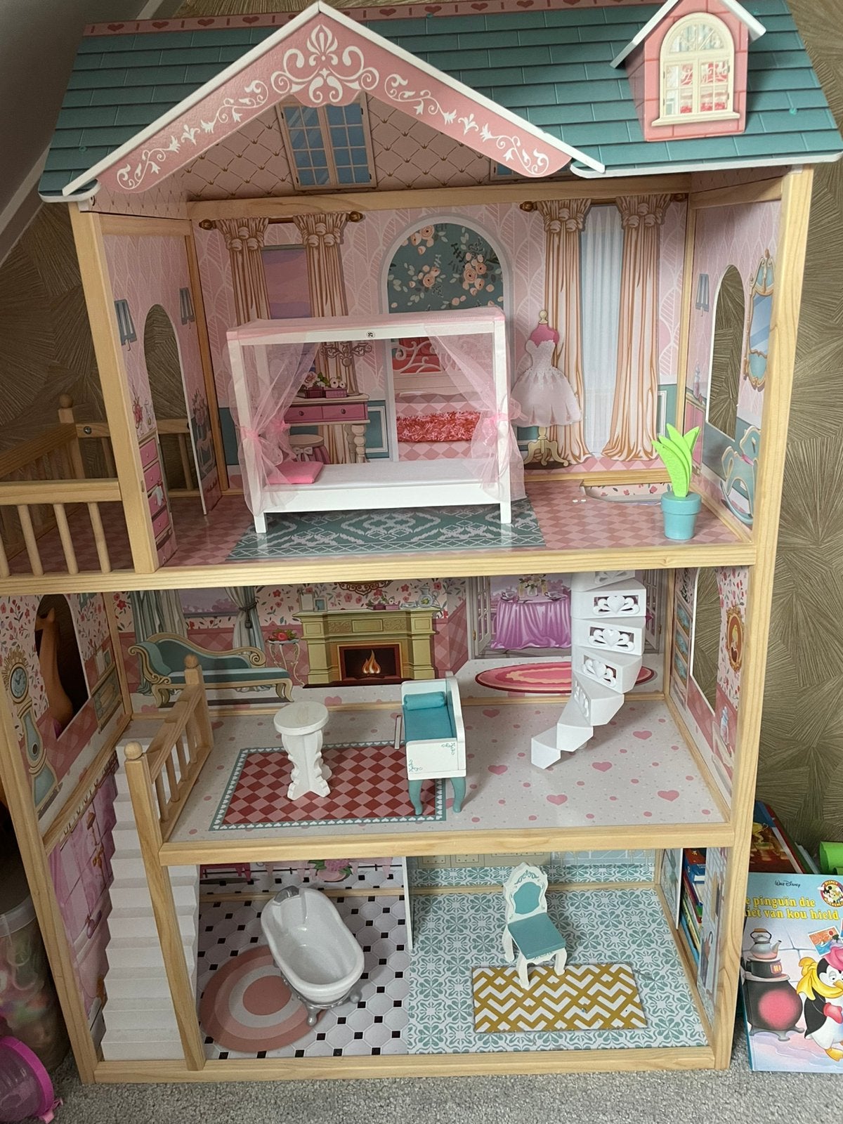 Houten poppenhuis, Kinderen en Baby's, Speelgoed | Poppenhuizen, Ophalen, Zo goed als nieuw, Poppenhuis