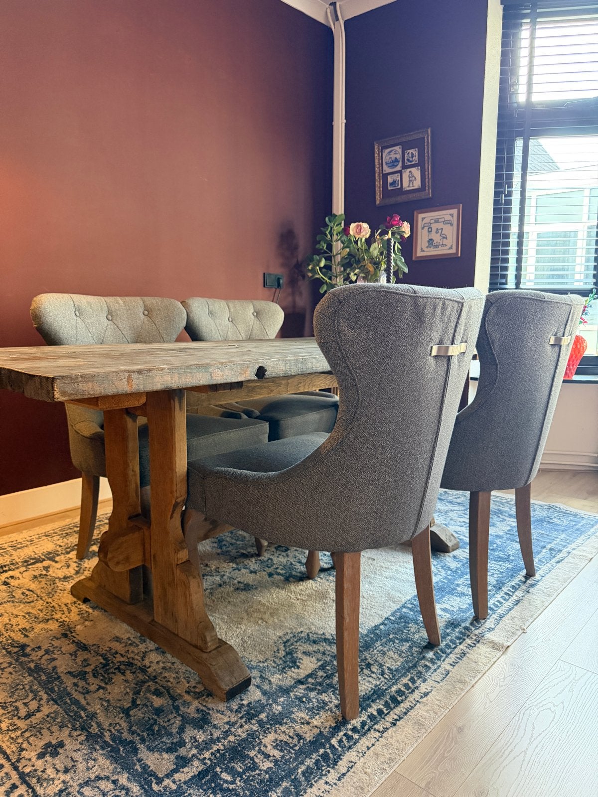 Set van 4 grijze eetkamerstoelen, Ophalen, Hout, Gebruikt, Grijs
