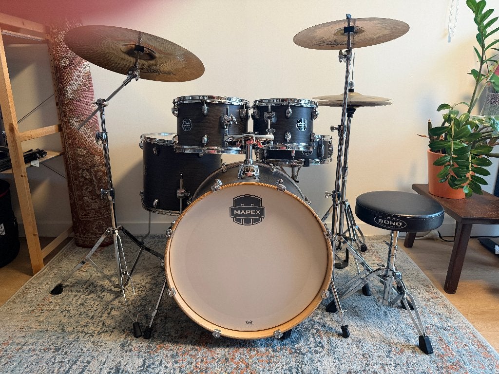 Mapex Storm met Zildjian S Family bekkens en nieuwe vellen, Mapex Drums, Mapex Drums, Zo goed als nieuw, Mapex Drums