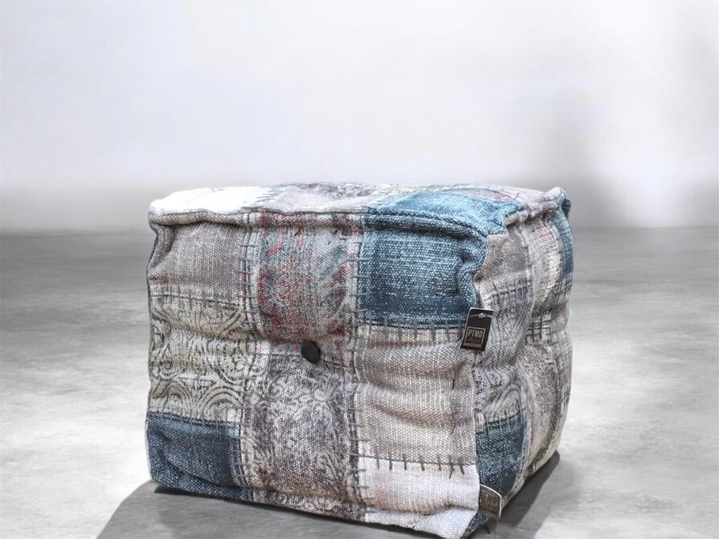 PTMD poef katoen grijs/blauw 45x45cm, Ophalen, Nieuw, Vierkant