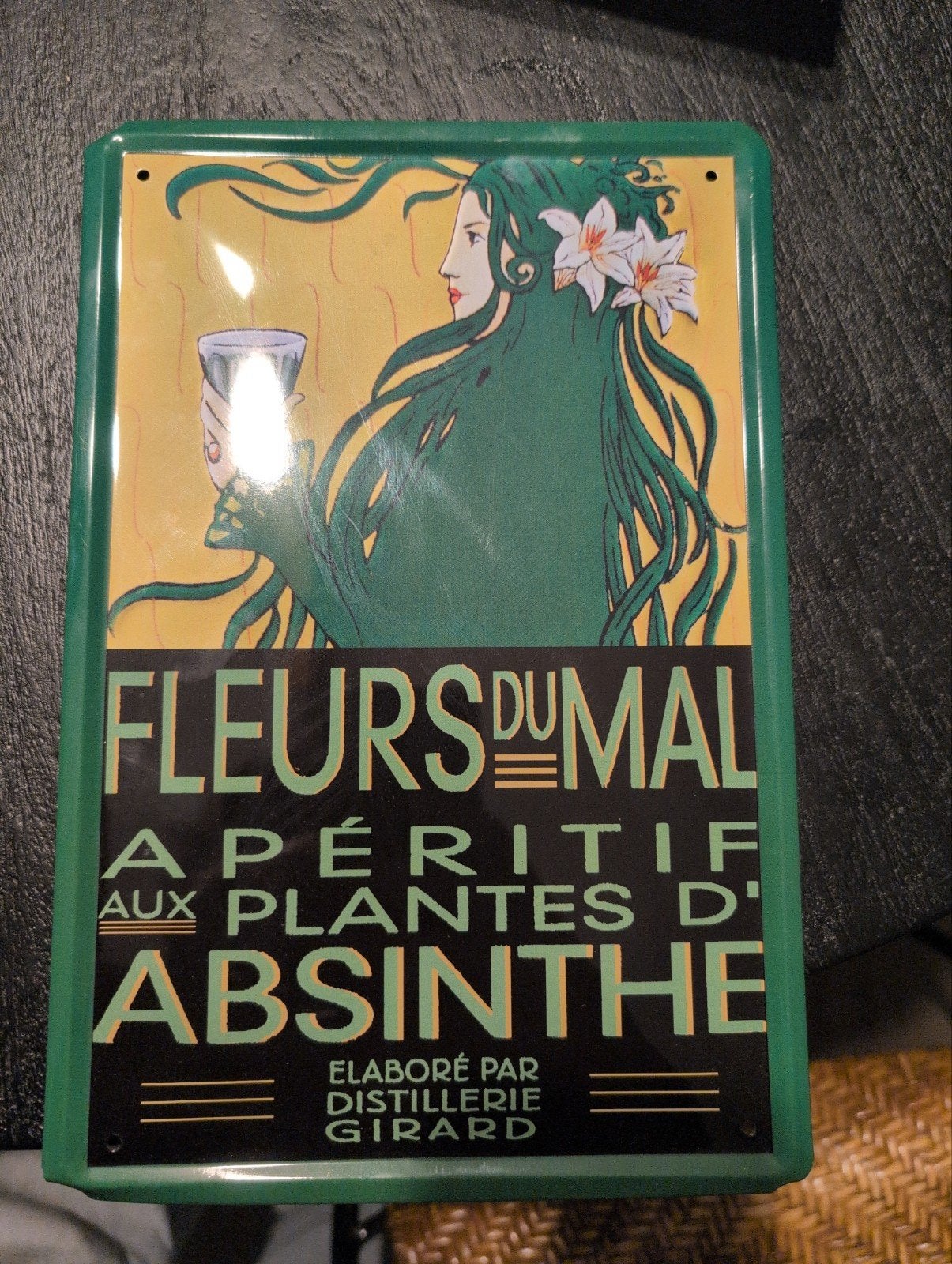 Vintage "Fleurs du Mal" Absint Reclamebord, Ophalen of Verzenden