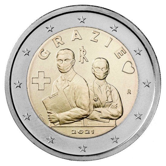 2 Euro Italie 2021 UNC - Dank aan Medisch Personeel, Postzegels en Munten, Munten | Europa | Euromunten, Verzenden, Italië, 2 euro
