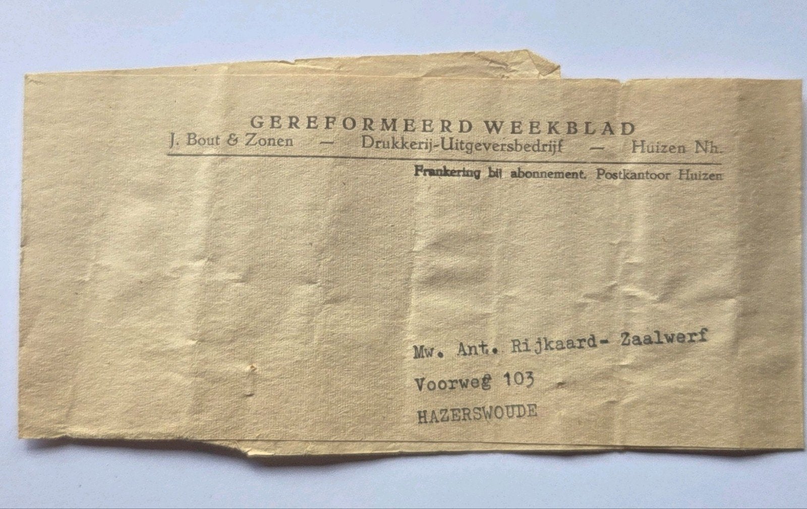 Gereformeerd Dagblad knipsel Huizen Hazerswoude Dorp, Ophalen of Verzenden, Voor 1940, Gebruikt