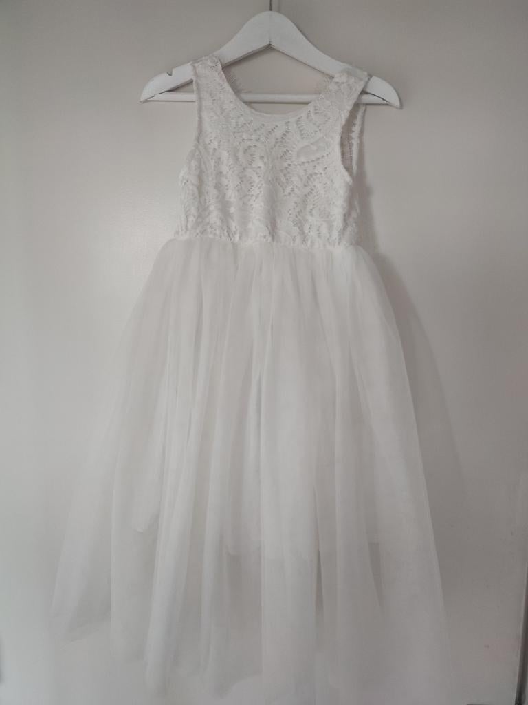Elegante witte jurk met kant en tule, maat 110, Ophalen of Verzenden, Zo goed als nieuw, Onbekend, Meisje