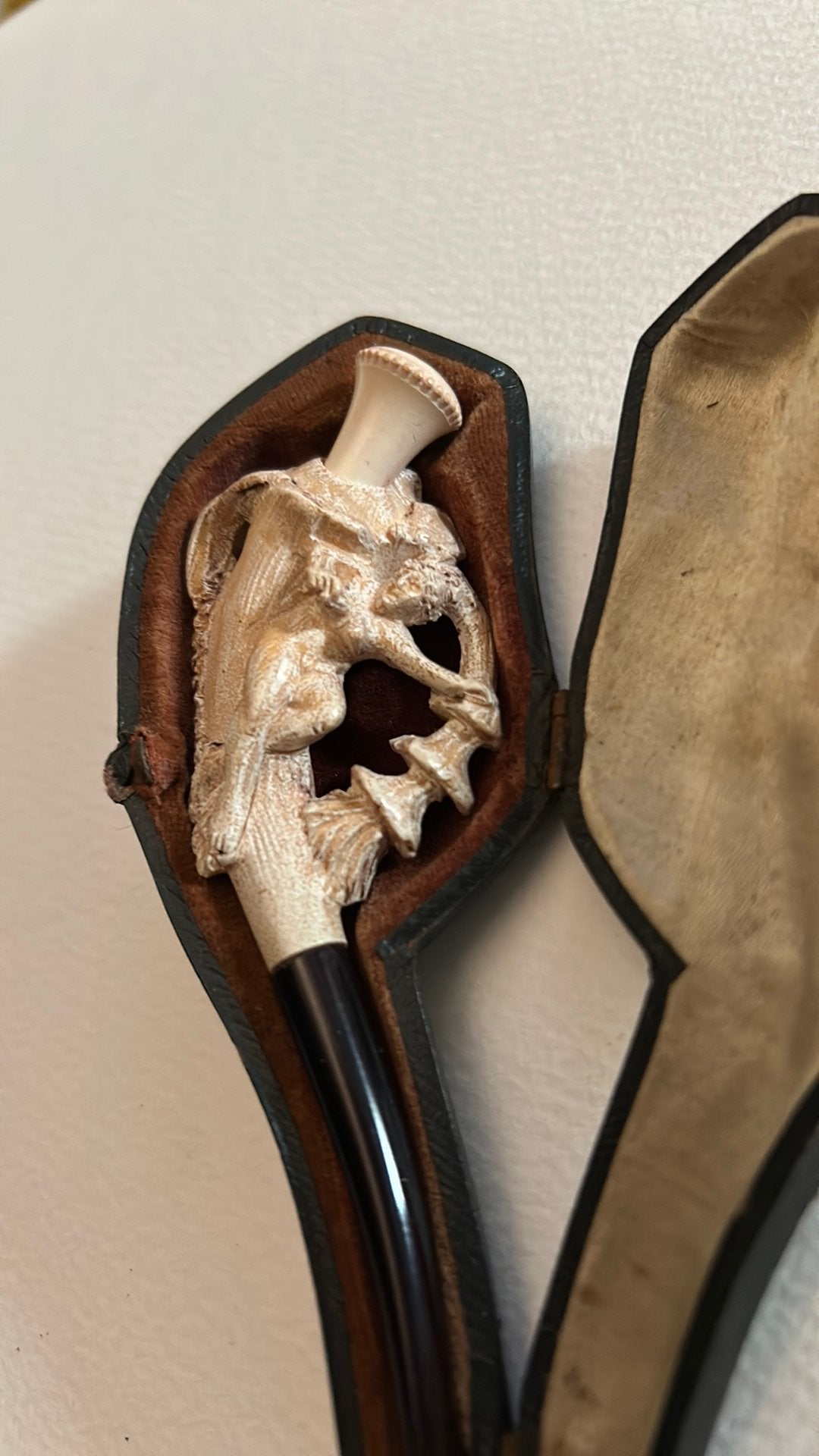 Antieke meerschuimpijp, romantische vrouw, originele houder, Verzamelen, Gebruikt, Ophalen of Verzenden, X, X