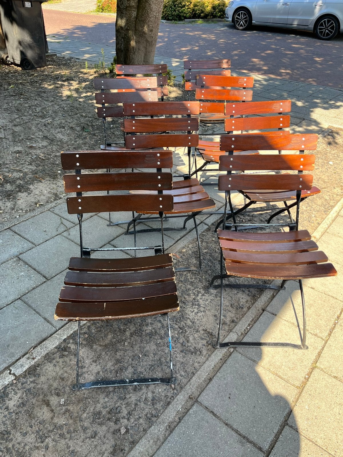 8 Vintage Bier Tuinstoelen - Origineel Kason, Ophalen of Verzenden, Gebruikt, Hout, Inklapbaar