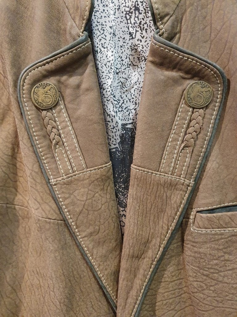 Leren/Suede Tiroler Jas, passend bij Lederhosen - Maat 48, Bruin, Maat 48/50 (M), SOLO, Djt@dejuistetoon.eu
