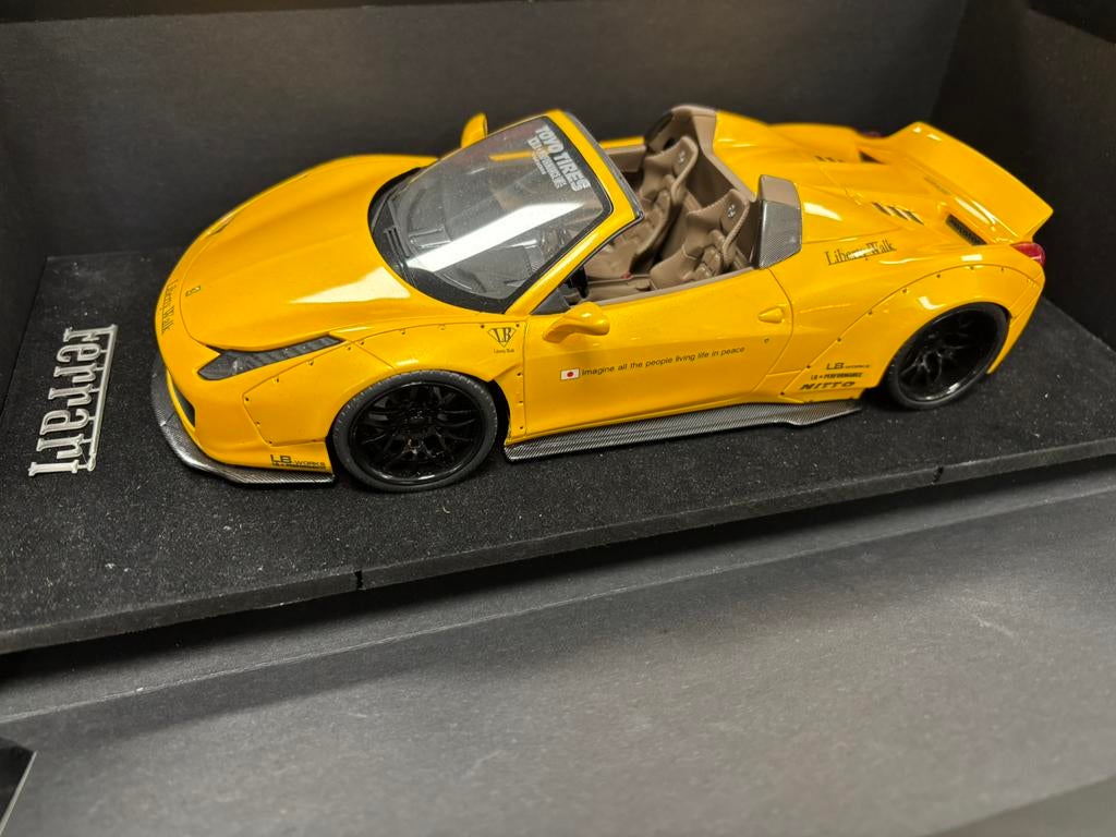 Ferrari 458 LIberty Walk LB Works geel 1:18 ! C4F, Overige merken, LBworks, ., Nieuw
