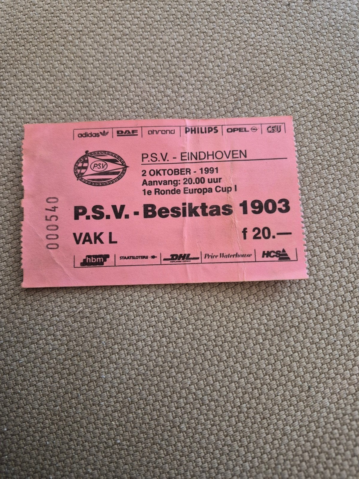 Ticket PSV - Besiktas 1903, Ophalen of Verzenden, Gebruikt, PSV, Overige typen