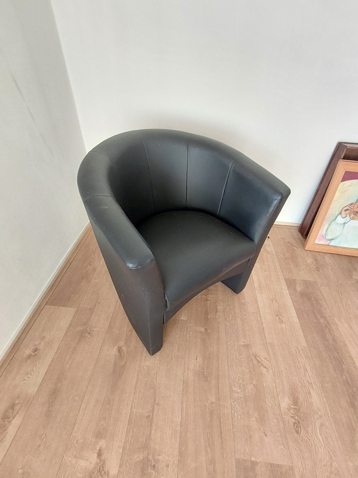 Zwart leren stoeltje, Huis en Inrichting, Stoelen, Ophalen, Gebruikt, Zwart, Leer
