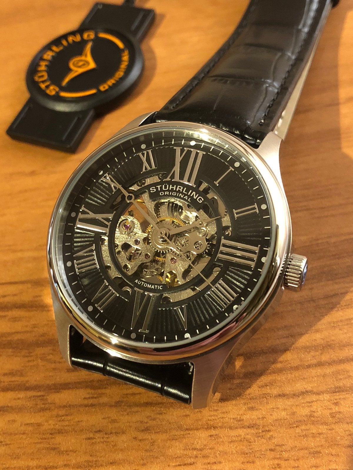Stuhrling Horloge Zwart/Automaat”Nieuw”, Overige merken, Leer, Staal, Polshorloge