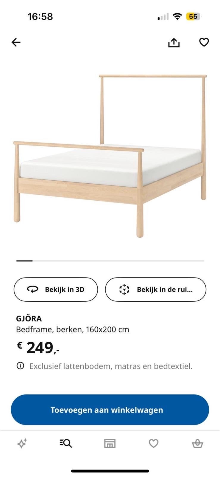 IKEA GJORÅ Bedframe Berken 160x200cm incl. lattenbodem, Huis en Inrichting, Ophalen, Tweepersoons, Zo goed als nieuw, 200 cm