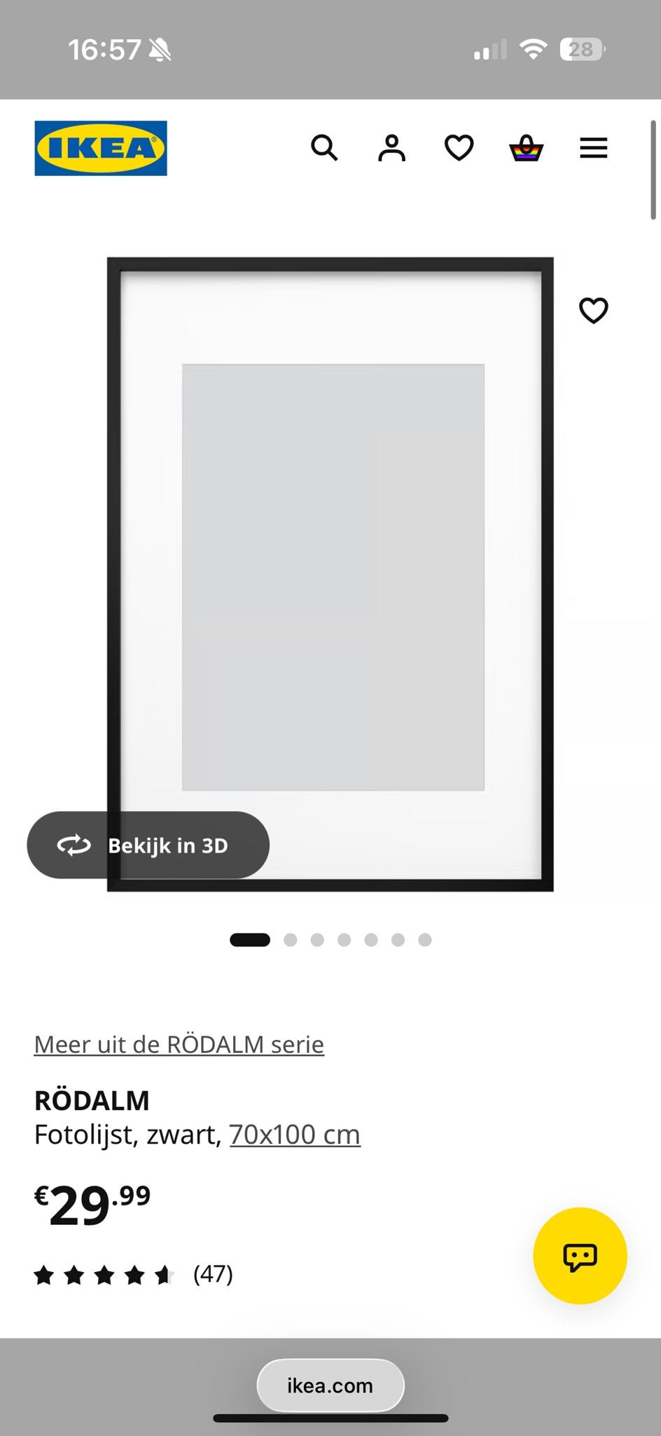 IKEA RÖDALM Fotolijst Zwart 70x100 cm - Nieuw, Ophalen, Nieuw, Fotolijst, Hout