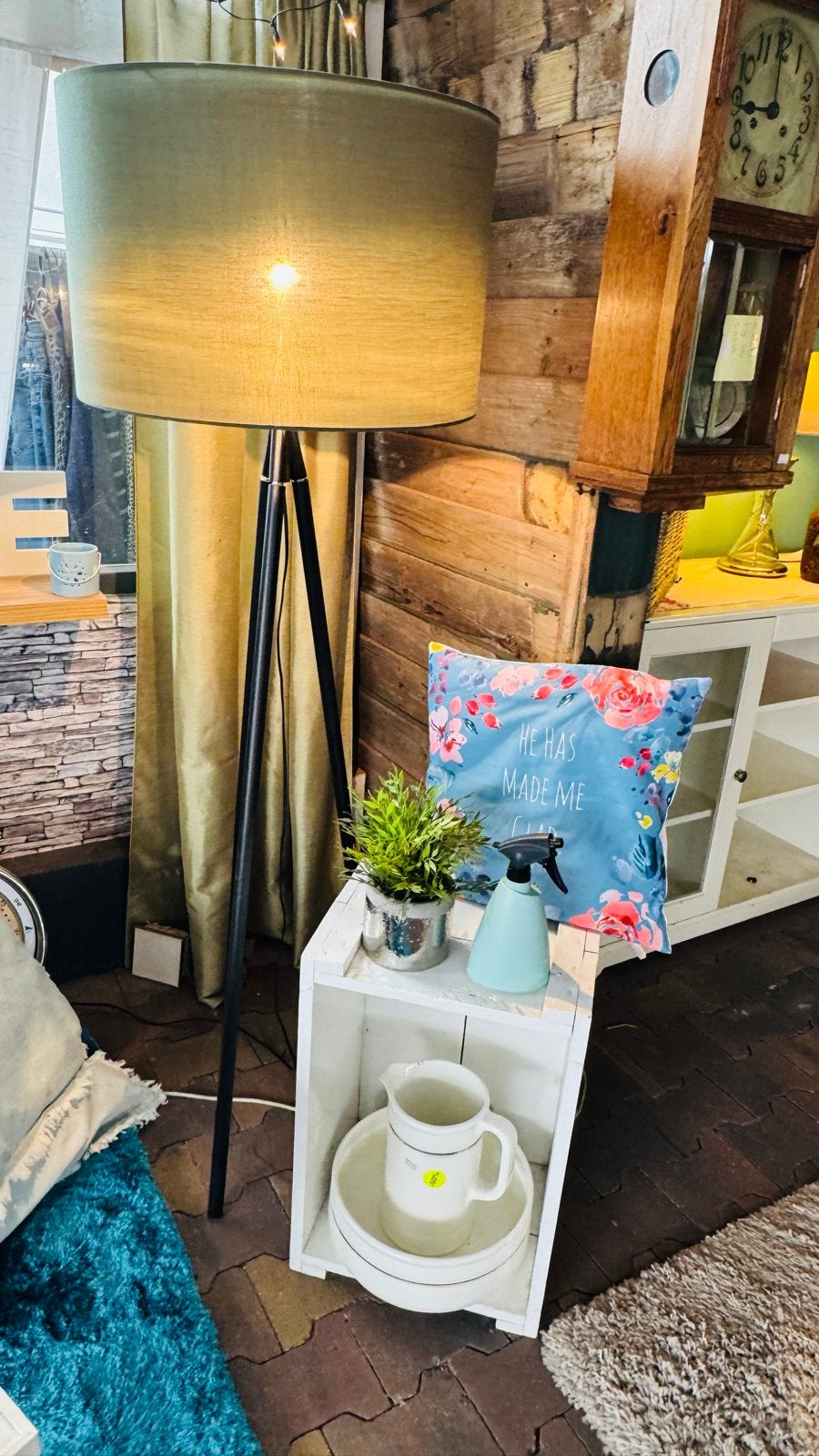 Staande lamp met stoffen kap - Kringloop de Waterlelie, Gebruikt, Metaal, 150 tot 200 cm, E27 (groot)
