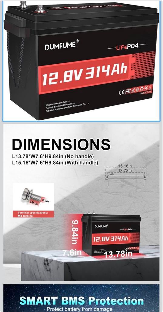 DUMFUME LiFePO4 Accu 12.8V 300Ah, Ophalen, Nieuw, Smart