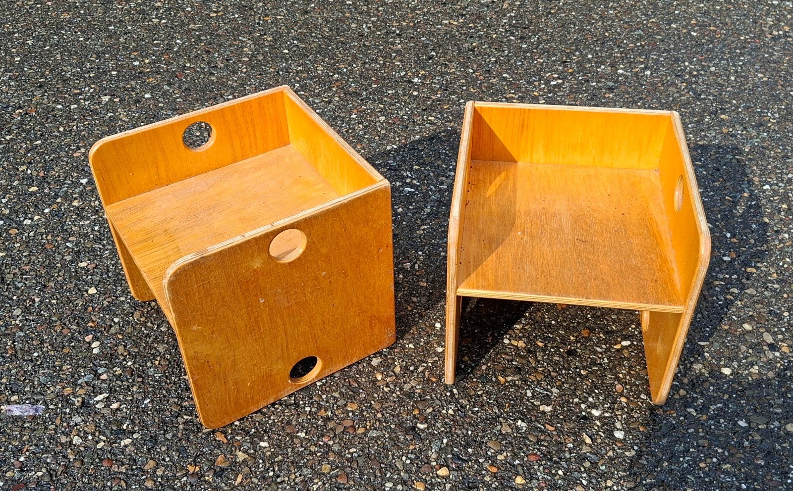 Set van 2 vintage kubusstoeltjes  houten kinderstoelen, Ophalen, Gebruikt, Stoel