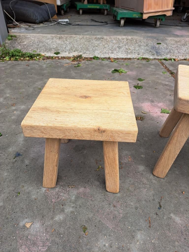Massief   Eikenhouten bijzettafels set van 2, Ophalen of Verzenden, Christiaen Huygensstraat, Rechthoekig, Hout