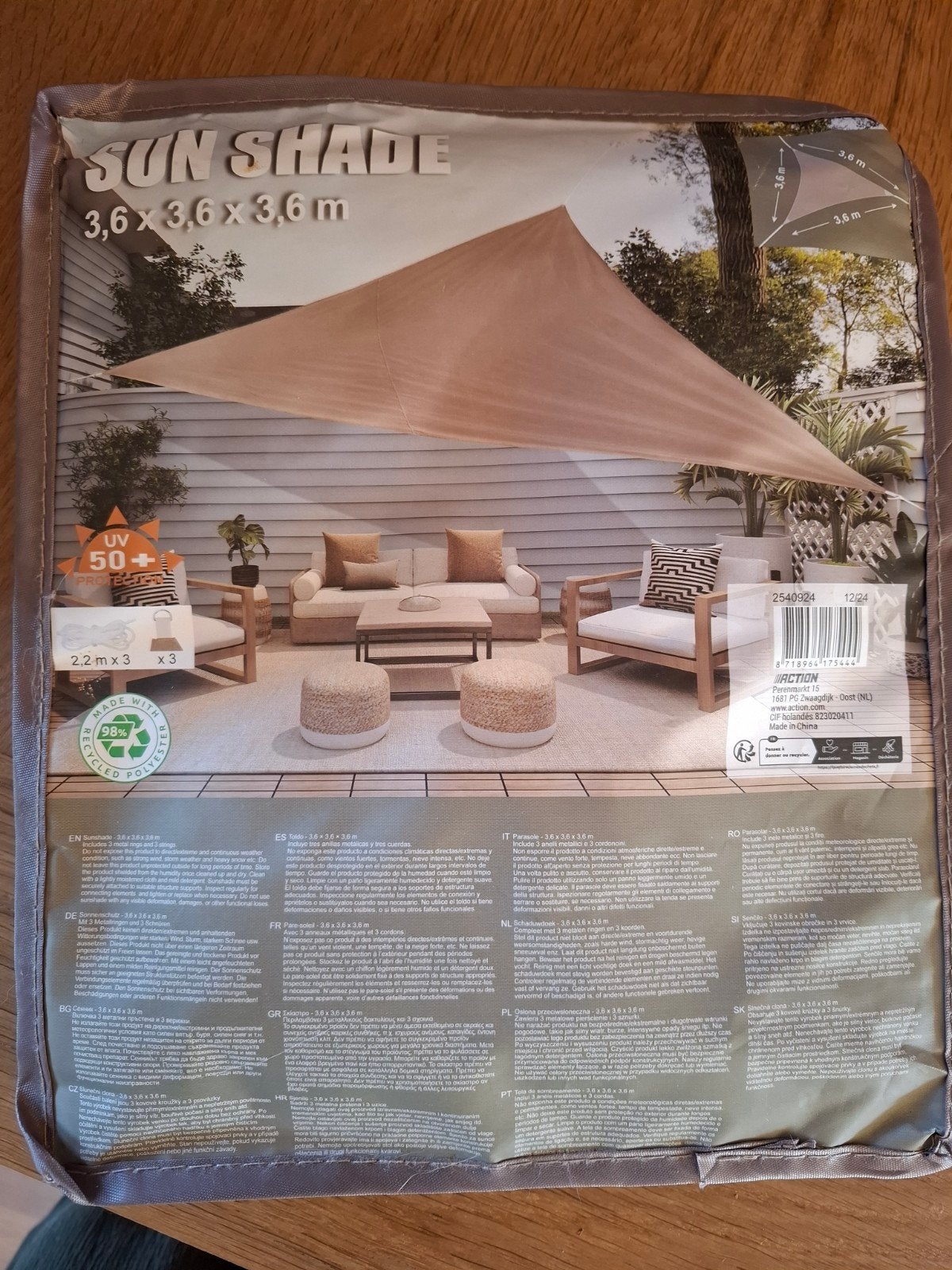 Driehoekig Schaduwdoek beige, Ophalen, Nieuw