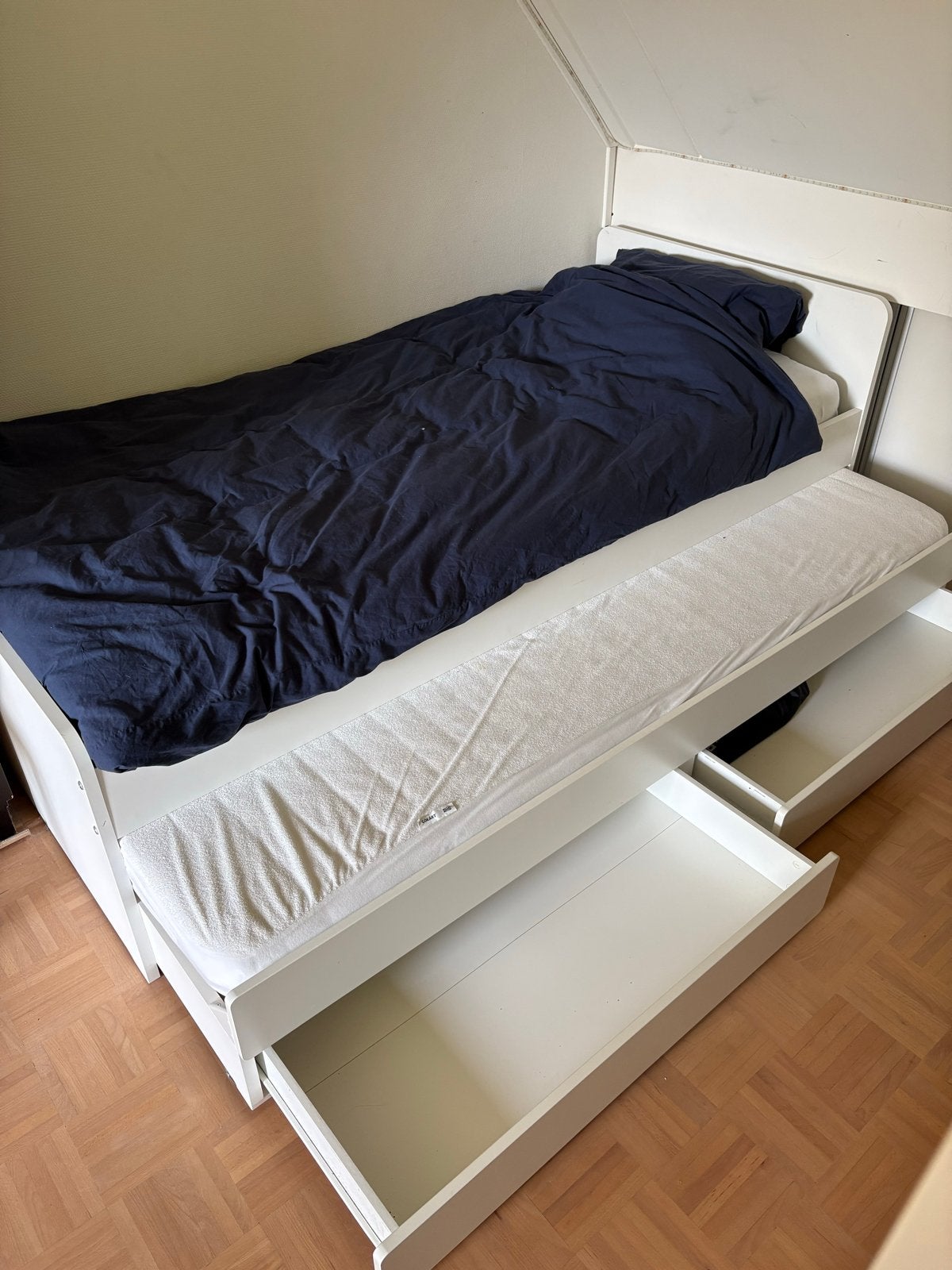 IKEA SLÄKT bed met onderbed, 2 matrassen en 2 lades, Ophalen, Gebruikt, 90 cm, Eenpersoons
